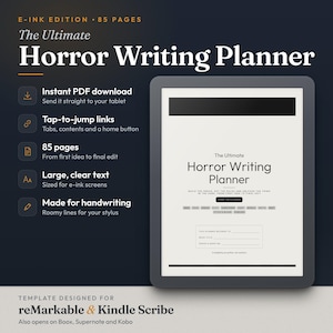 Skräckskrivande planerare för reMarkable, Kindle Scribe & Boox, E-bläck skräckromanplanerare