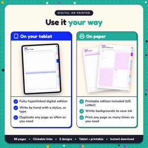 Use the Cosy Mystery Writing Planner on your tablet as a hyperlinked digital planner, or print the US Letter printable edition