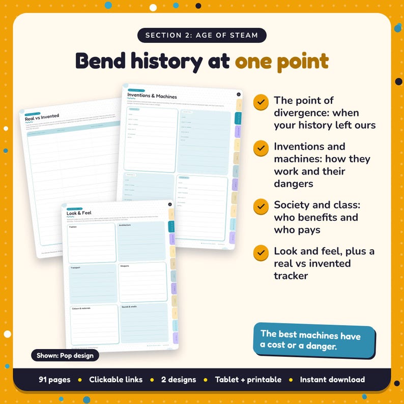 Bend history at one point: Steampunk Writing Planner pages. The point of divergence: when your history left ours; Inventions and machines: how they work and their dangers; Society and class: who benefits and who pays