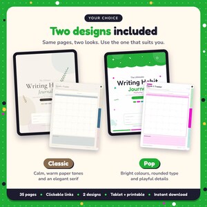 Two designs included with the Writing Habit Journal: Classic and Pop