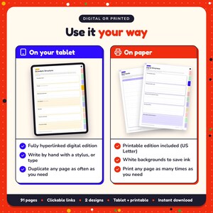 Use the Grimdark Fantasy Writing Planner on your tablet as a hyperlinked digital planner, or print the US Letter printable edition