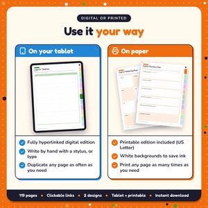 Use the Self-Publishing Planner on your tablet as a hyperlinked digital planner, or print the US Letter printable edition