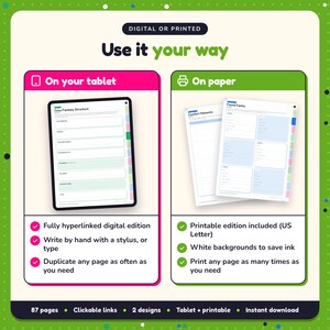 Use the Cosy Fantasy Writing Planner on your tablet as a hyperlinked digital planner, or print the US Letter printable edition