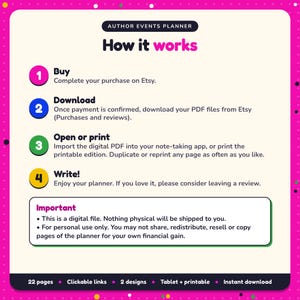 How it works: buy, download the PDF files from Etsy, open in your note-taking app or print. Digital file for personal use, nothing is shipped