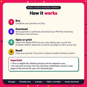 How it works: buy, download the PDF files from Etsy, open in your note-taking app or print. Digital file for personal use, nothing is shipped