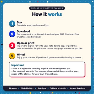 How it works: buy, download the PDF files from Etsy, open in your note-taking app or print. Digital file for personal use, nothing is shipped