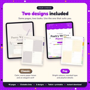Two designs included with the Poetry Writing Planner: Classic and Pop