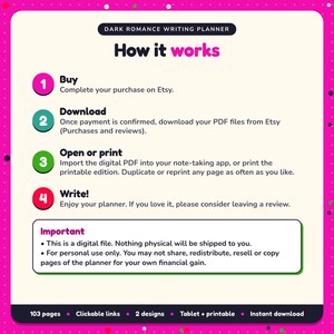 How it works: buy, download the PDF files from Etsy, open in your note-taking app or print. Digital file for personal use, nothing is shipped