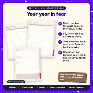 Your year in fear: Horror Reading Journal pages. Rank your ten favourite books of the year, in order; Say why each one earned its place; Year in review: books read, your favourite book and why