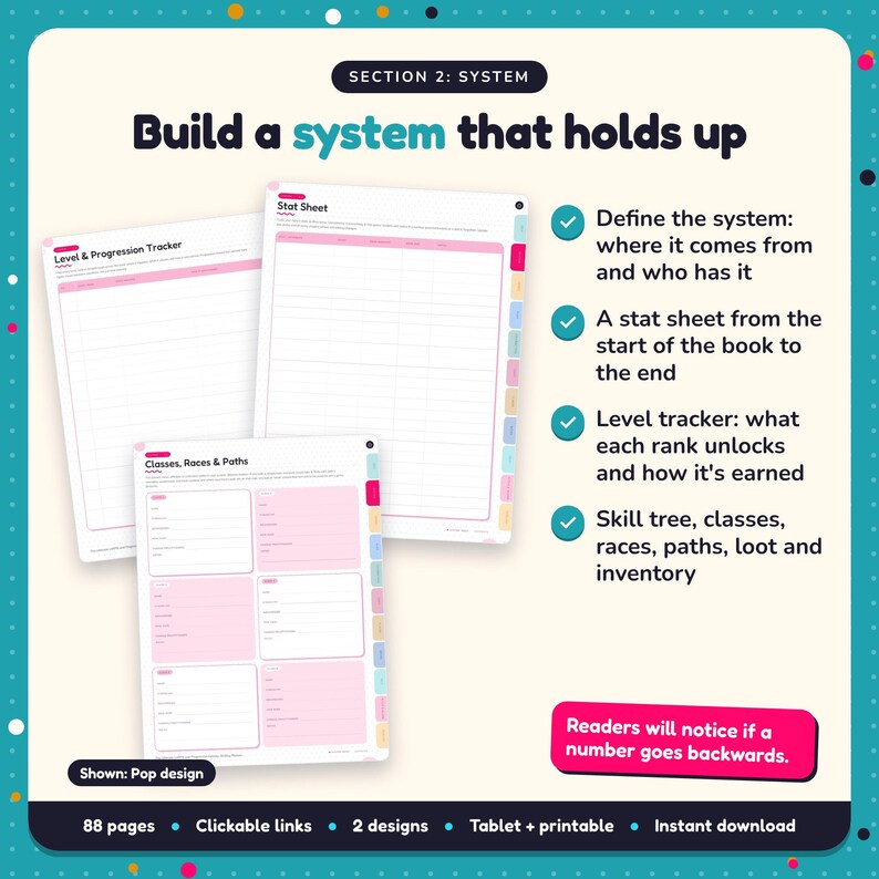 Build a system that holds up: LitRPG & Progression Fantasy Writing Planner pages. Define the system: where it comes from and who has it; A stat sheet from the start of the book to the end; Level tracker: what each rank unlocks and how it's earned