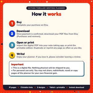 How it works: buy, download the PDF files from Etsy, open in your note-taking app or print. Digital file for personal use, nothing is shipped