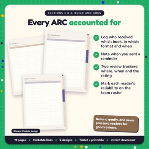 Every ARC accounted for: ARC & Street Team Planner pages. Log who received which book, in which format and when; Note when you sent a reminder; Two review trackers: where, when and the rating