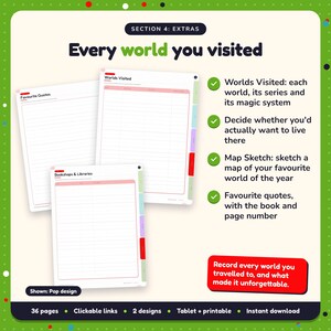 Every world you visited: Fantasy Reading Journal pages. Worlds Visited: each world, its series and its magic system; Decide whether you'd actually want to live there; Map Sketch: sketch a map of your favourite world of the year