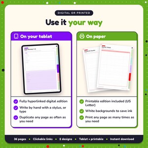 Use the Fantasy Reading Journal on your tablet as a hyperlinked digital journal, or print the US Letter printable edition