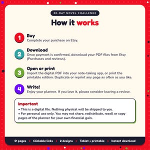 How it works: buy, download the PDF files from Etsy, open in your note-taking app or print. Digital file for personal use, nothing is shipped