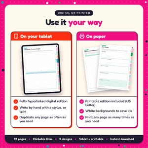 Use the Romance Writing Planner on your tablet as a hyperlinked digital planner, or print the US Letter printable edition