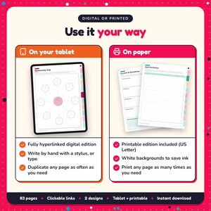 Use the Erotica Writing Planner on your tablet as a hyperlinked digital planner, or print the US Letter printable edition