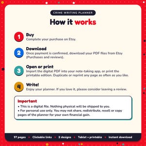How it works: buy, download the PDF files from Etsy, open in your note-taking app or print. Digital file for personal use, nothing is shipped