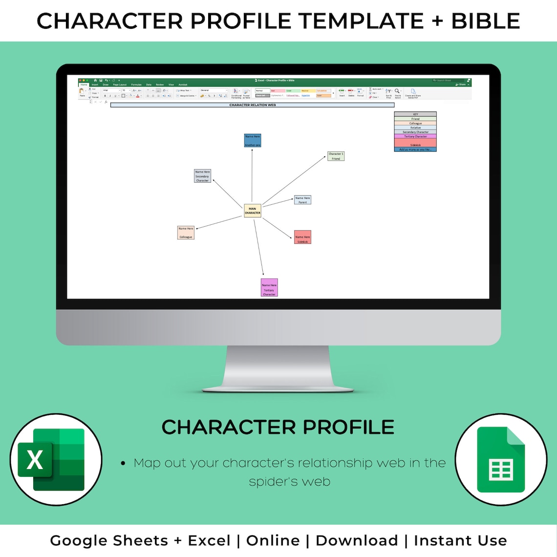 Character Profile Template – Author Book Planner (excel/google Sheet ...