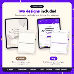 Two designs included with the Paranormal Romance Writing Planner: Classic and Pop