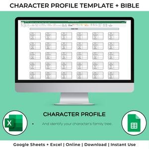 Character Profile Template – Author Book Planner (excel/google Sheet ...