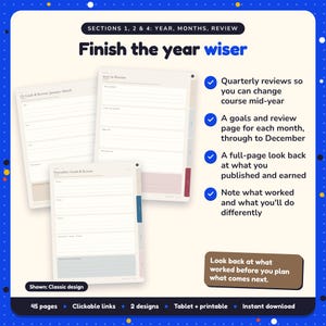 Finish the year wiser: 2027 Author Business Planner pages. Quarterly reviews so you can change course mid-year; A goals and review page for each month, through to December; A full-page look back at what you published and earned