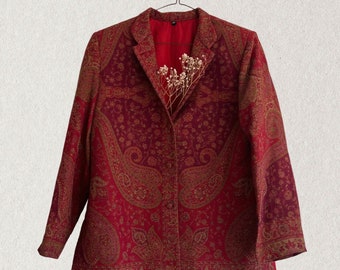 Luxury woolen paisley weaved jacket. vintage style clothing. perfect gift for her. timeless clothing. Size- L