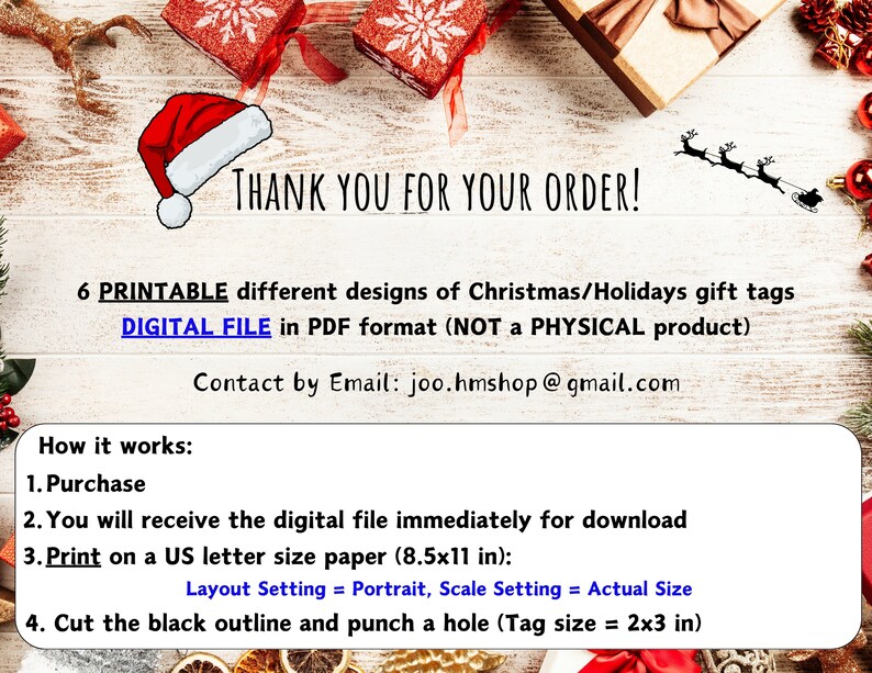 Printable Christmas Gift Tags, Cute Printable Holidays Gift Tags, Merry ...