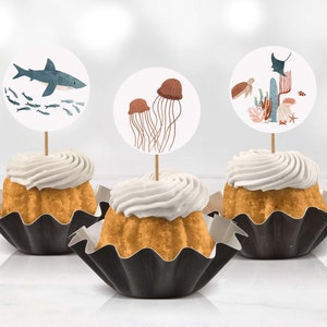 Under the Sea Cupcake Toppers: Watercolor Ocean Animals (Digital Download) 1012