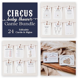 Carnival Baby Shower Games Bundle, 24 Editable Templates, Circus Theme Party Games and Signs, Printable, Instant Download, Red Blue 1009