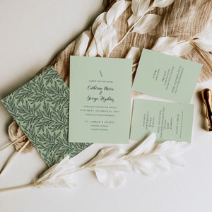 Green Floral Invitation Bundle: Botanical and Minimalist Wedding Invite Template Set, Elegant Invites 3003