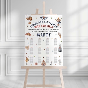 Bord met zitplaatsen voor babyshower circus carnaval - genderneutraal en thema circusdieren, perfect voor feestplanning 1009
