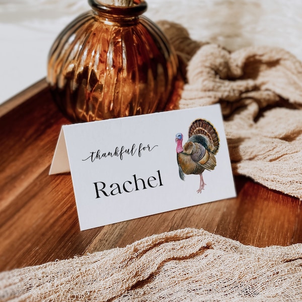 Thanksgiving Turkey Place Cards - Editable Name Card Template for Festive Table Settings & Seat Assignments