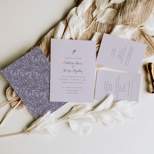 Lilac Purple Floral Invitation Bundle: Botanical and Minimalist Wedding Invite Set, Template 3003