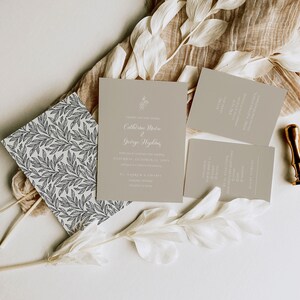 Invitation Bundle: Beige Floral and Botanical Wedding Invite Template Set - Minimalist Design, Elegant Invitations 3003