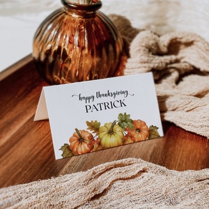 Thanksgiving Pumpkin Place Card Template - Editable Name Cards for Festive Table Setting & Seat Assignments