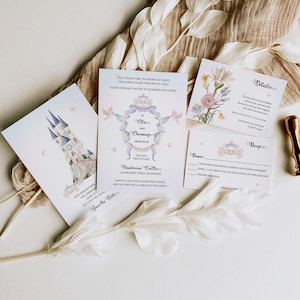 Cinderella Inspired Wedding Invitation Set - Blue Watercolor, Printable Fairytale Invitations & Once Upon A Time Bundle 3006