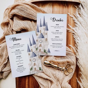 Bruiloft menusjabloon: Assepoester en sprookjesthema, Once Upon a Time drankjesmenu voor sprookjesbruiloft 3006