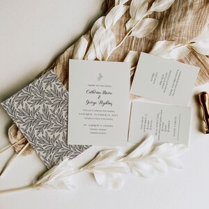 Beige Floral Invitation Bundle: Botanical and Minimalist Wedding Invite Template Set 3003