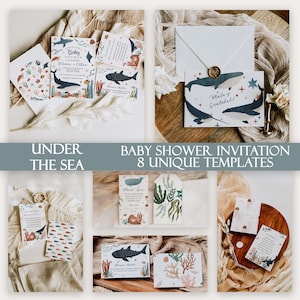 Under the Sea Baby Shower Invitation Bundle, Ocean Baby Shower Invite, Gender Neutral Invite Template, Digital Download Invitation 1012