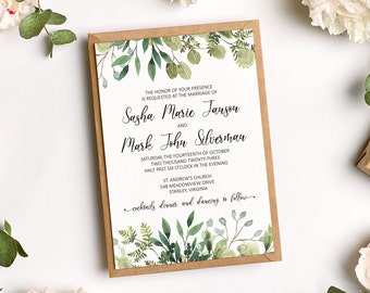 Greenery Wedding Invitation Set, Editable Template, Instant Download, RSVP Card, Thank You Card, Details Card, Invitation Bundle