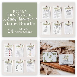 Boho Dinosaur Baby Shower Games Bundle: Watercolor Dino (Printable) 1011