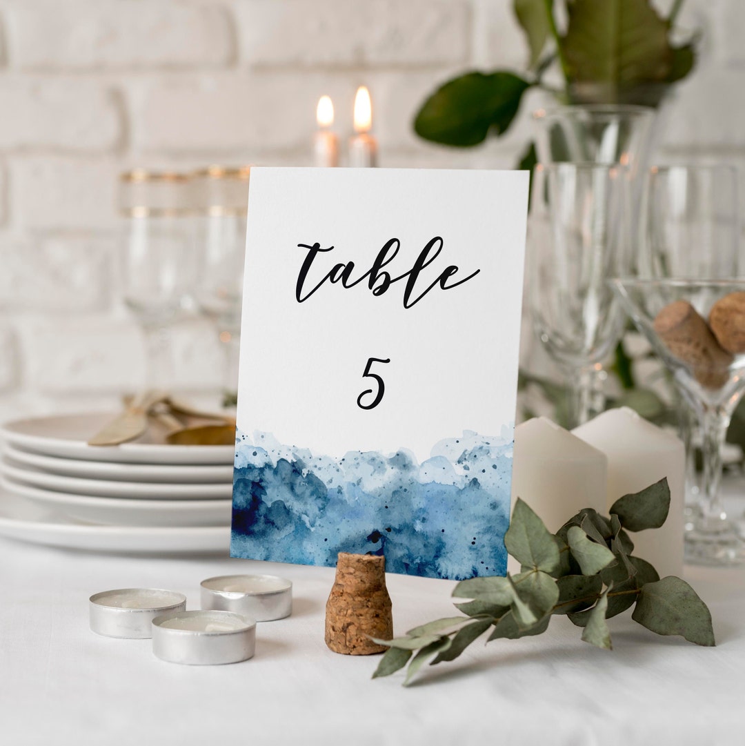 Minimalist Wedding Table Numbers in Navy Blue - Modern and Elegant ...