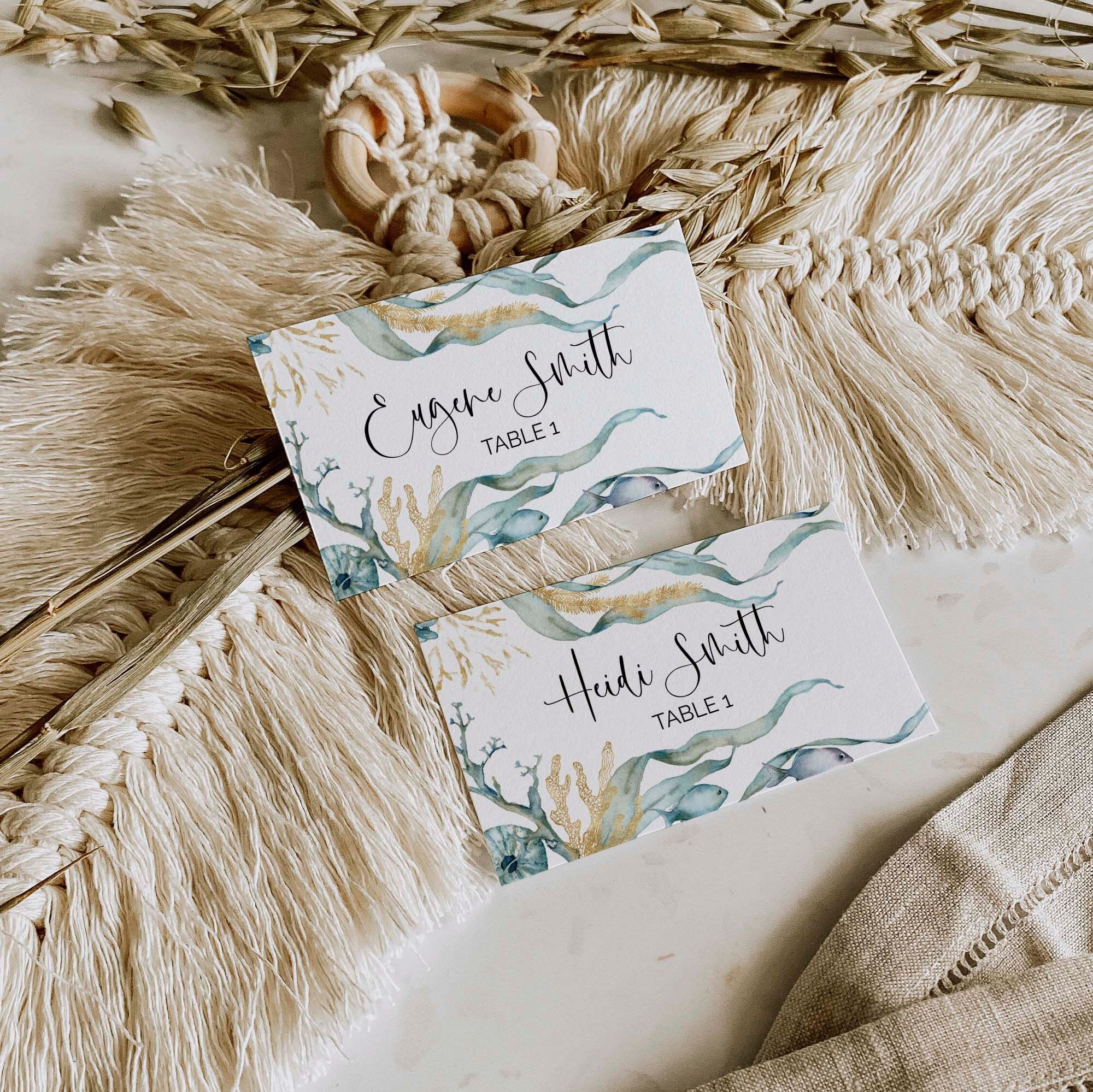 Editable Place Card Template: Under the Sea Jellyfish and Seaweed ...