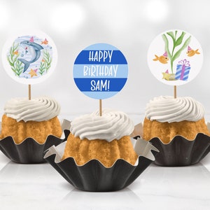 Under the Sea Shark Cupcake Toppers, Editable & Printable, Instant Download for Shark Birthday Party 5001
