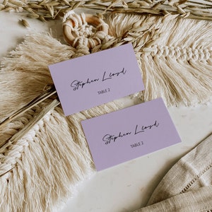 Modello minimalista di biglietto da visita per matrimonio in lavanda e viola polvere, design moderno 3001