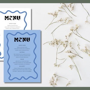 Amalfi Bridal Shower Menu Digital Template - editable with Canva | Printable Menu | A5 Menu | Wavy Italian Theme | Amalfi Coast Menu | Blue