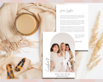 Modello di proposta di matrimonio per damigelle d'onore con foto - Lettera Canva stampabile (download digitale)