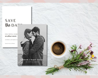 Invito minimalista con foto "Save the Date" - Modello Canva modificabile (download digitale)
