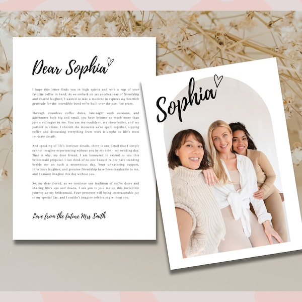 Bridesmaid Proposal Letter Template - editable with Canva | Will you be my Bridesmaid | Bridesmaid Proposal Card | Wedding Modern Bridesmaid